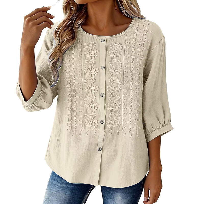 Lorrie - Blouse en coton et lin brodé