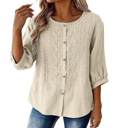 Lorrie - Blouse en coton et lin brodé