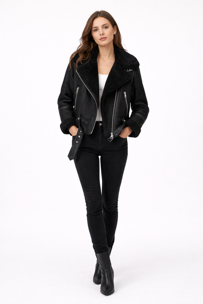 Aurelia – Shearling Suede Aviator Jacket