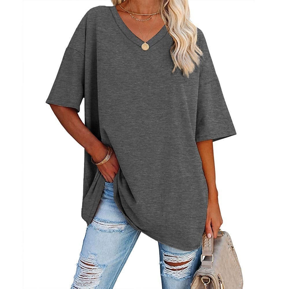 Women's relaxed V-neck tee in soft cotton blend