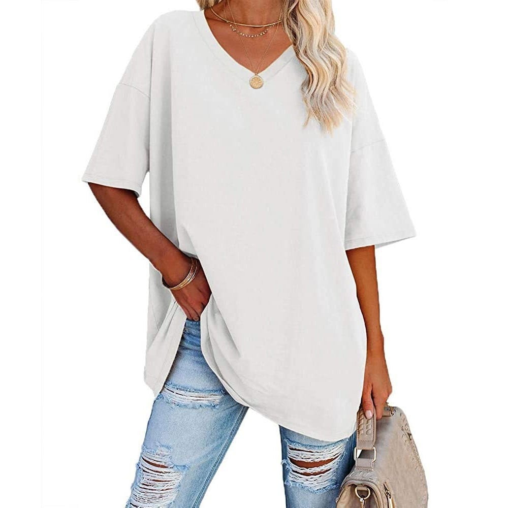 Odette V-neck tunic tee with relaxed half sleeves