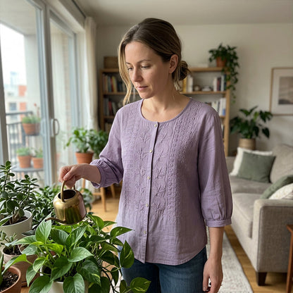 Lorrie - Blouse en coton et lin brodé