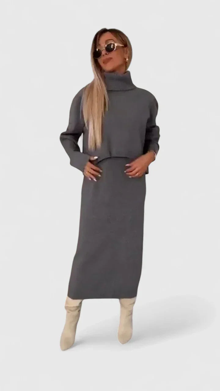 Chrystahl | Elegant Dress and Turtle Neck Sweater Set