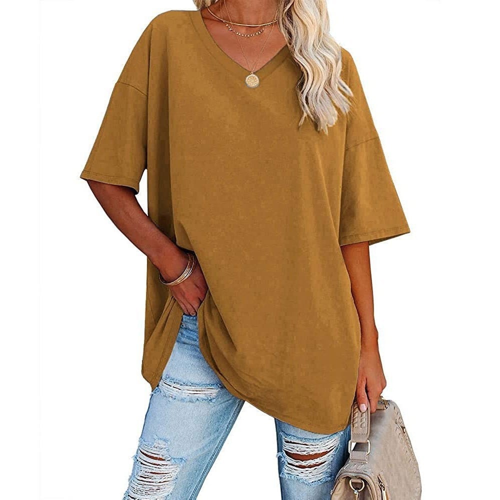 Odette V-neck tunic tee with relaxed half sleeves