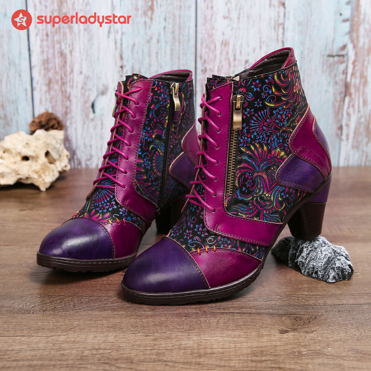Retro Handmade Leather Patchwork Ankle Boots