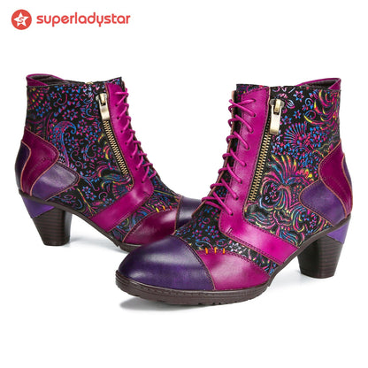 Retro Handmade Leather Patchwork Ankle Boots
