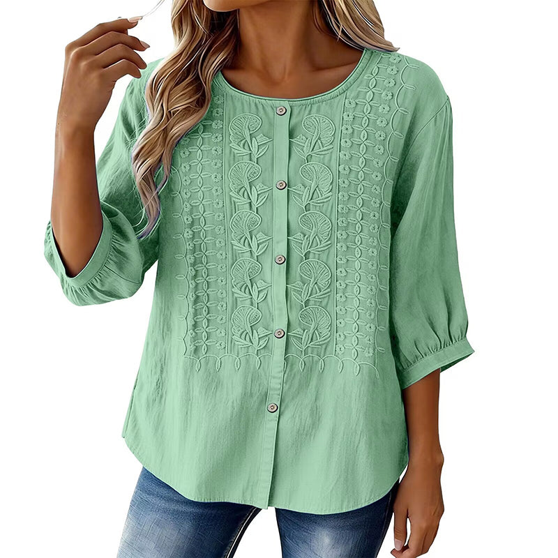 Lorrie - Blouse en coton et lin brodé