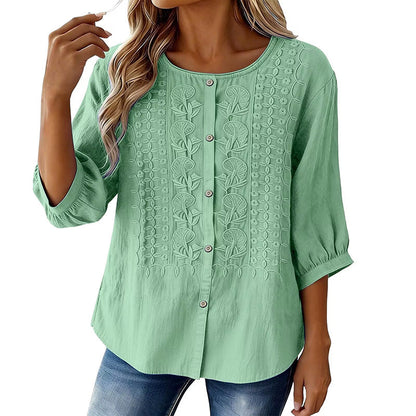 Lorrie - Blouse en coton et lin brodé