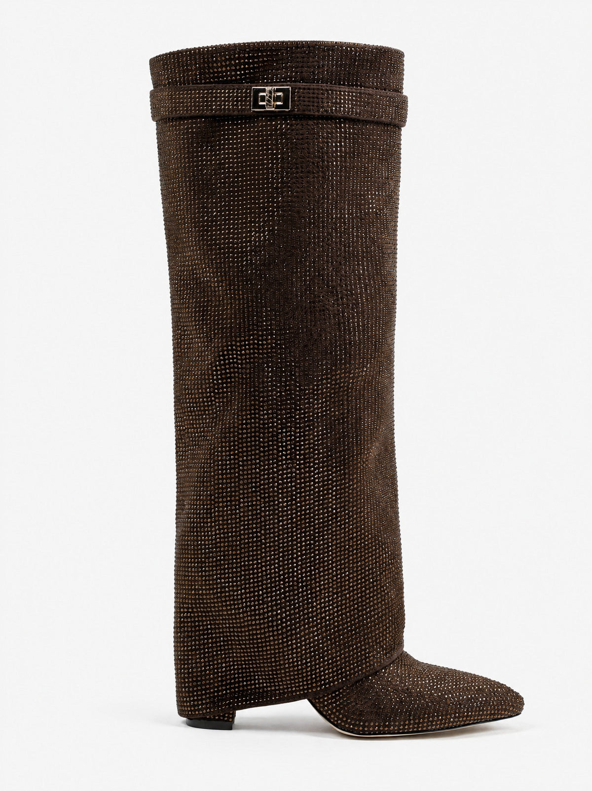 Diva Sequin Knee High Boots - Brown