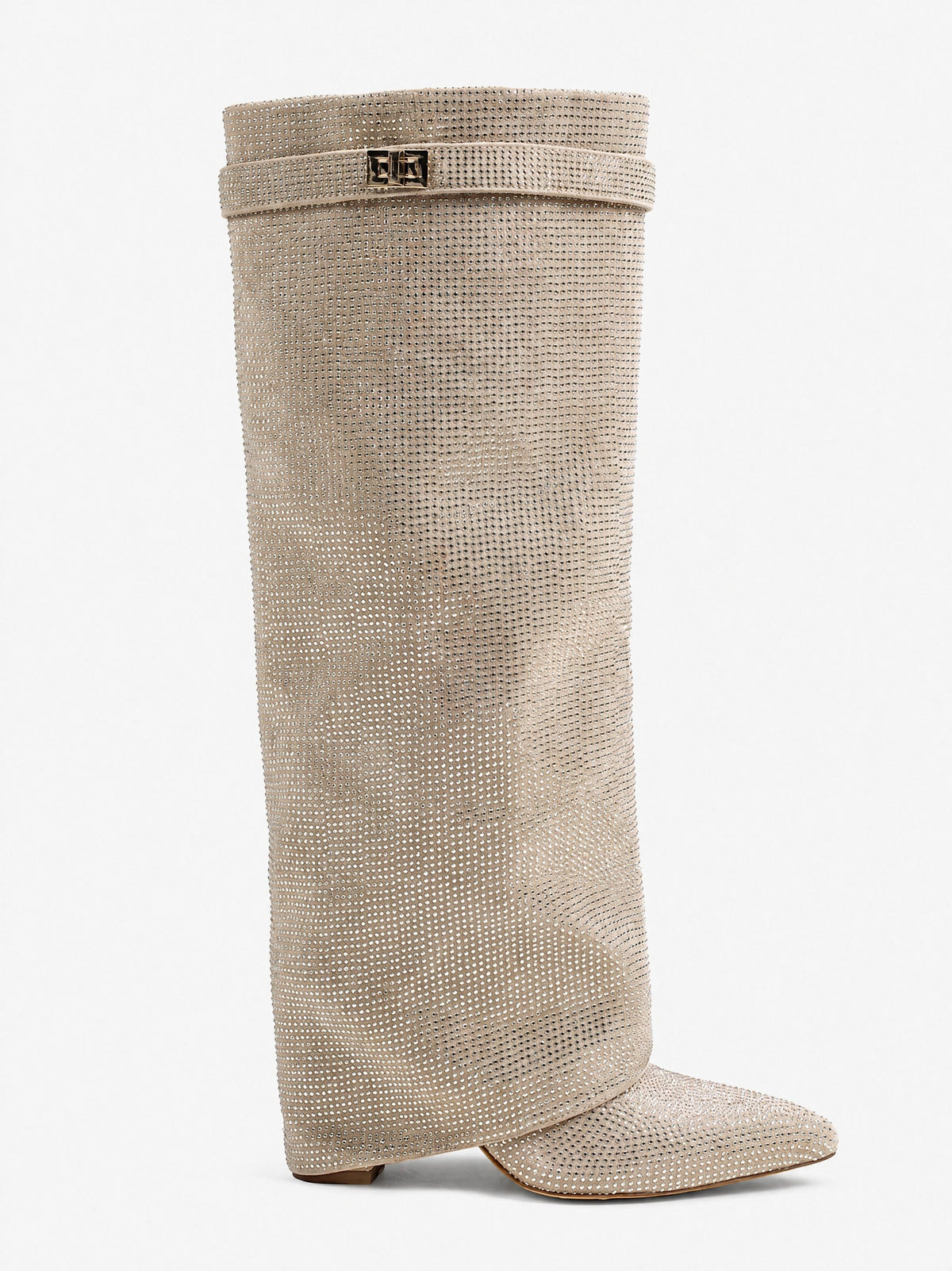 Diva Sequin Knee High Boots - Beige
