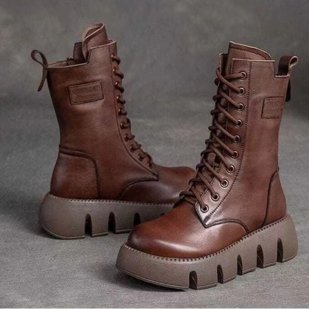 Valeria | Chunky Leather Lace-Up Combat Boots