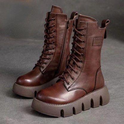Valeria | Chunky Leather Lace-Up Combat Boots