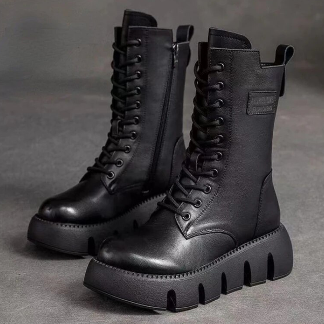 Valeria | Chunky Leather Lace-Up Combat Boots