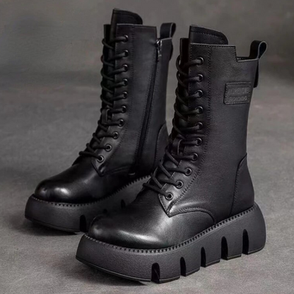 Valeria | Chunky Leather Lace-Up Combat Boots