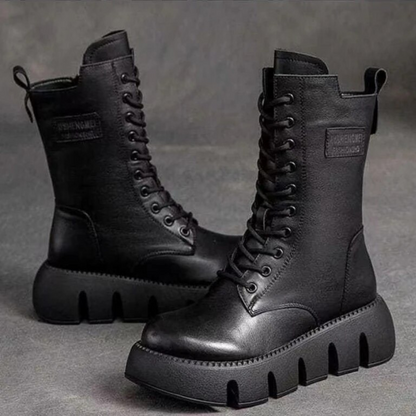Valeria | Chunky Leather Lace-Up Combat Boots