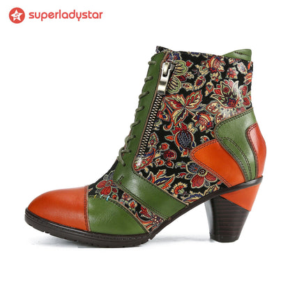 Retro Handmade Leather Patchwork Ankle Boots