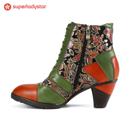 Retro Handmade Leather Patchwork Ankle Boots