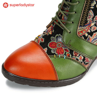 Retro Handmade Leather Patchwork Ankle Boots