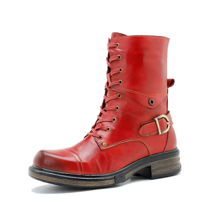 Comfortable Genuine Leather Boots With Laces And Inside Zippers
