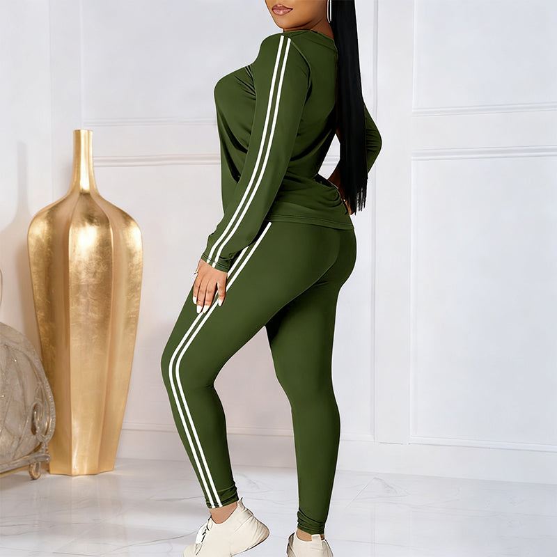 Maren long sleeve top and pants set with side stripes