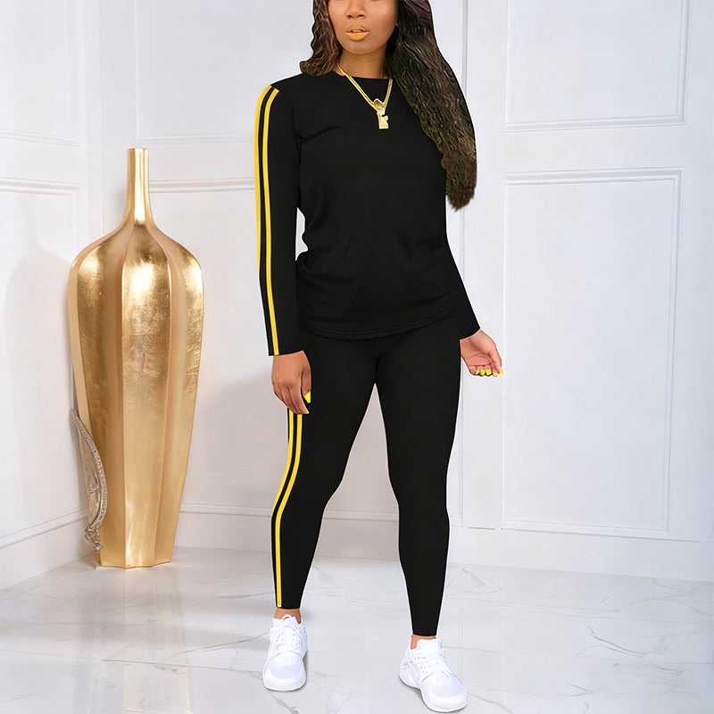 Maren long sleeve top and pants set with side stripes