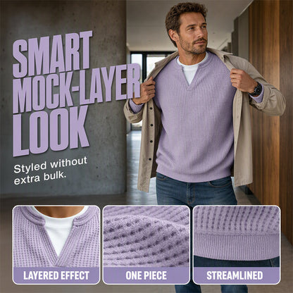 Corbin - Textured Mock-Layer Waffle Sweater