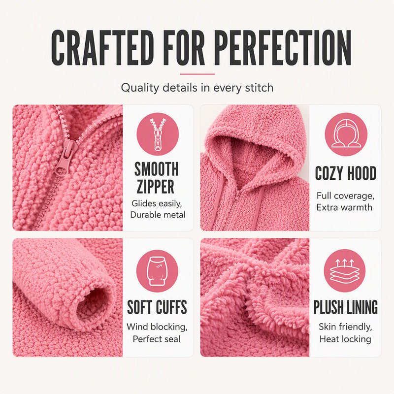 Ylva soft fuzzy zip-up jacket with hood
