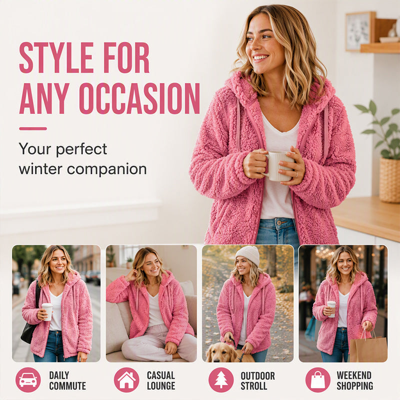 Ylva soft fuzzy zip-up jacket with hood