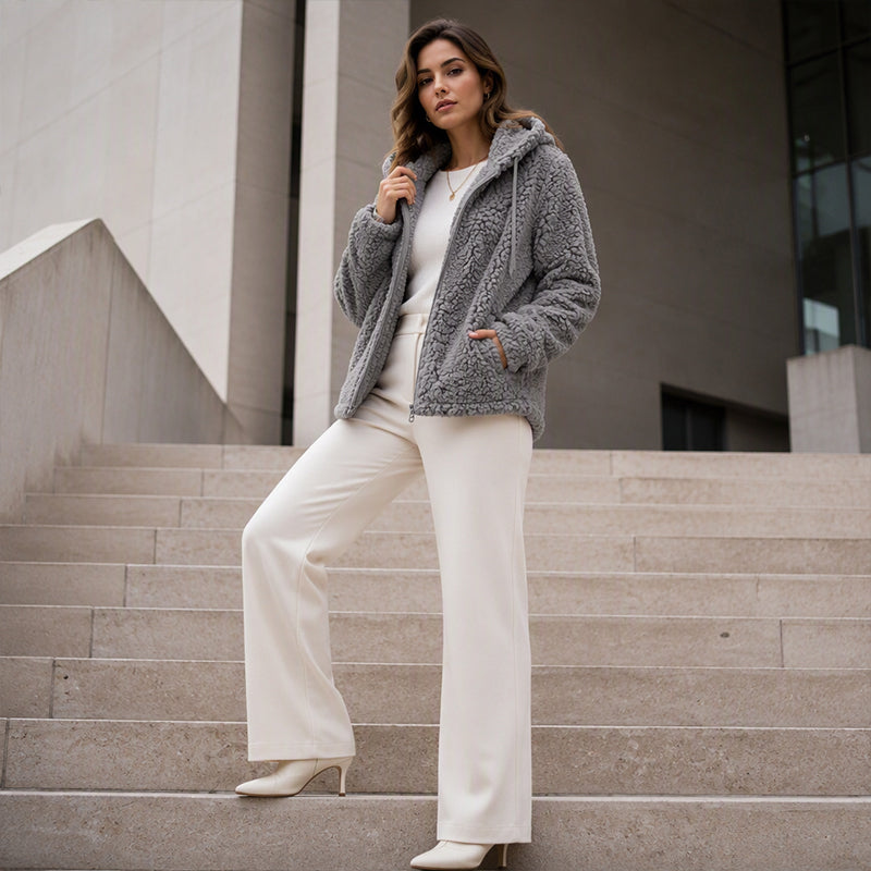 Women's fuzzy hooded jacket for everyday warmth