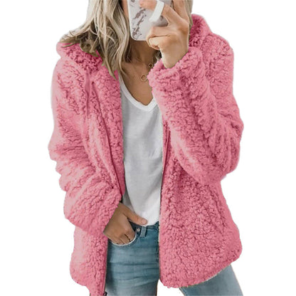 Ylva cozy fuzzy hooded zip jacket for women