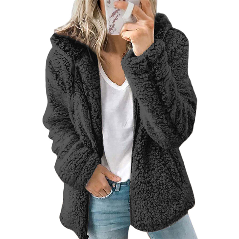 Ylva soft fuzzy zip-up jacket with hood