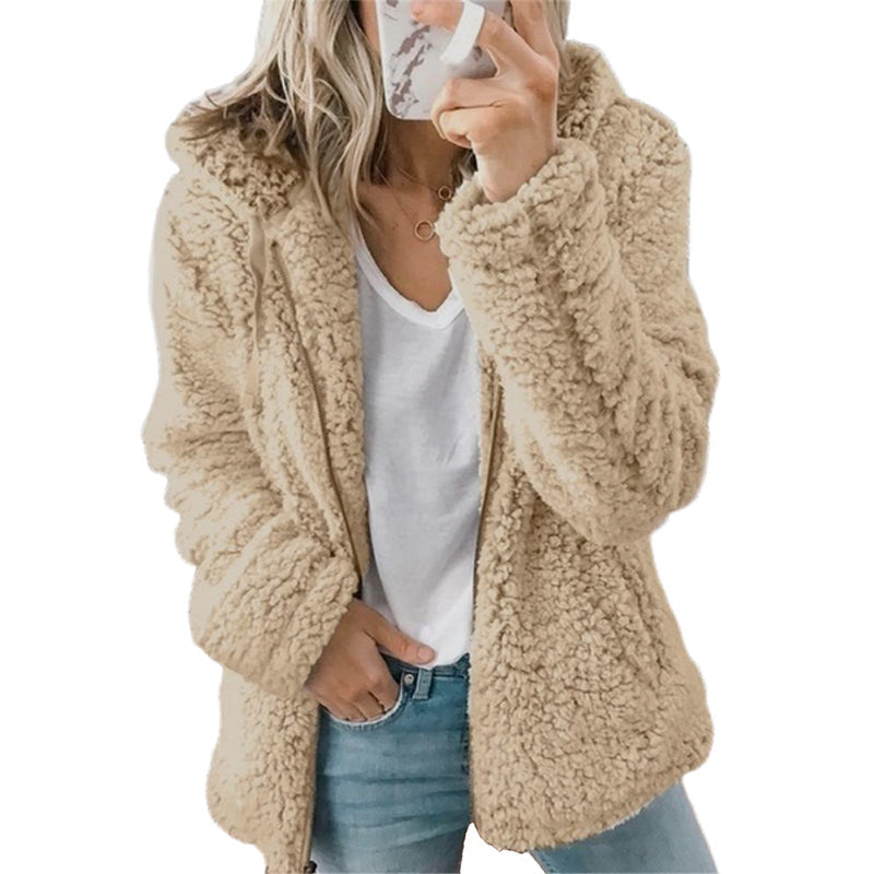 Women's fuzzy hooded jacket for everyday warmth