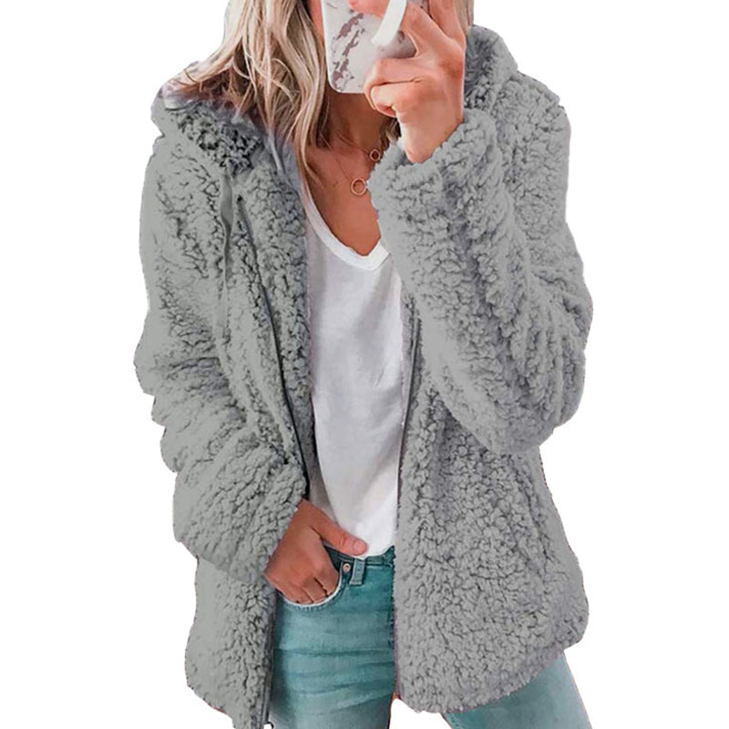 Ylva cozy fuzzy hooded zip jacket for women