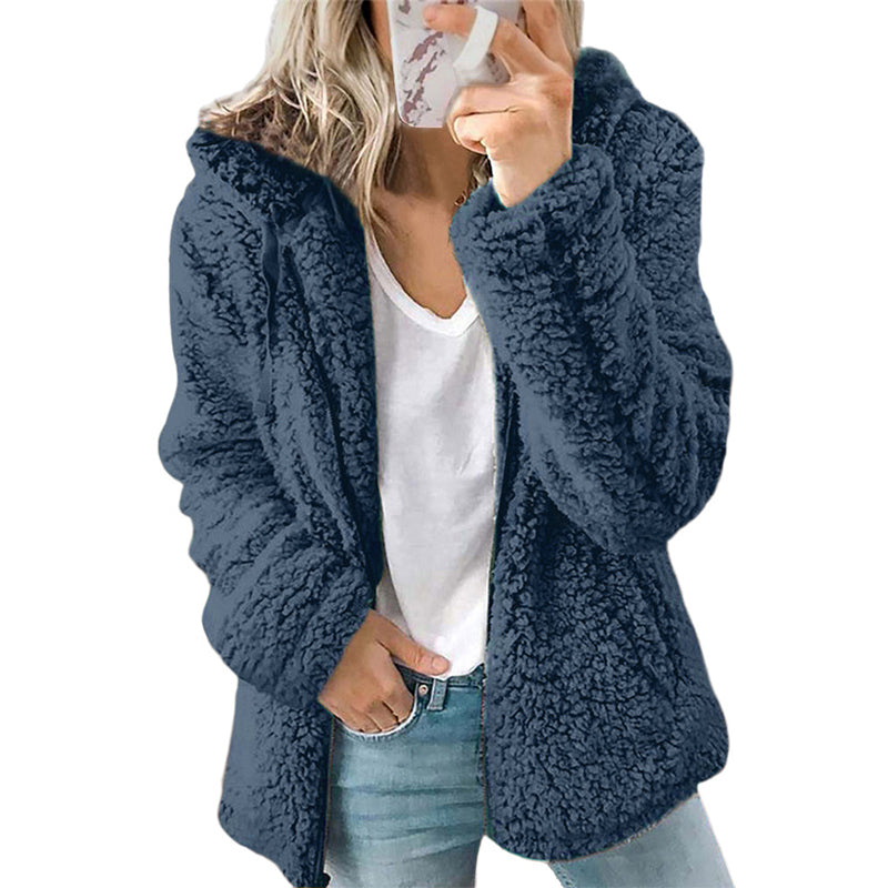 Ylva soft fuzzy zip-up jacket with hood