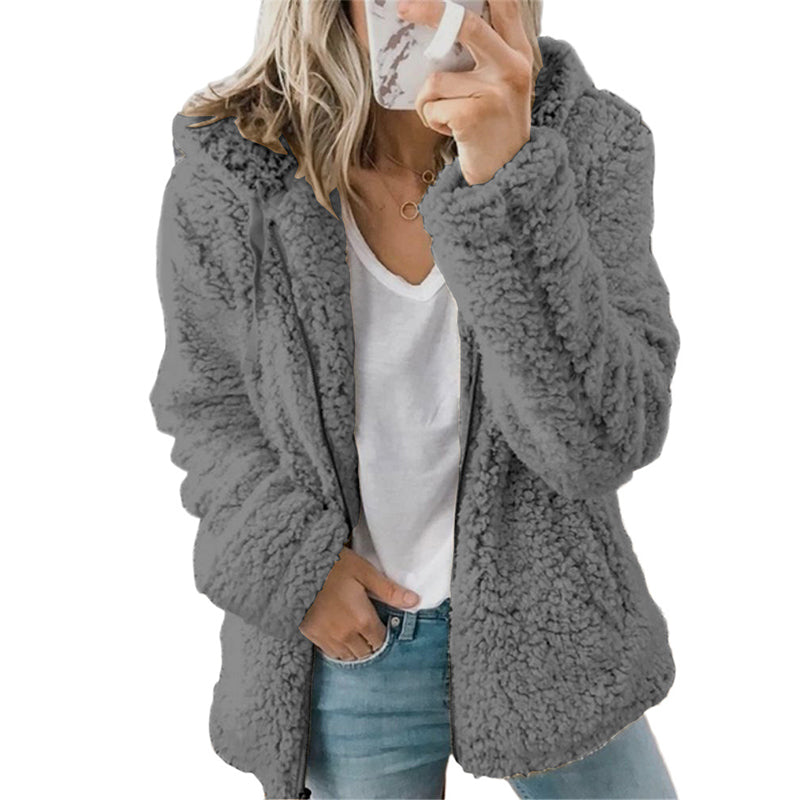 Women's fuzzy hooded jacket for everyday warmth