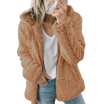 Ylva soft fuzzy zip-up jacket with hood
