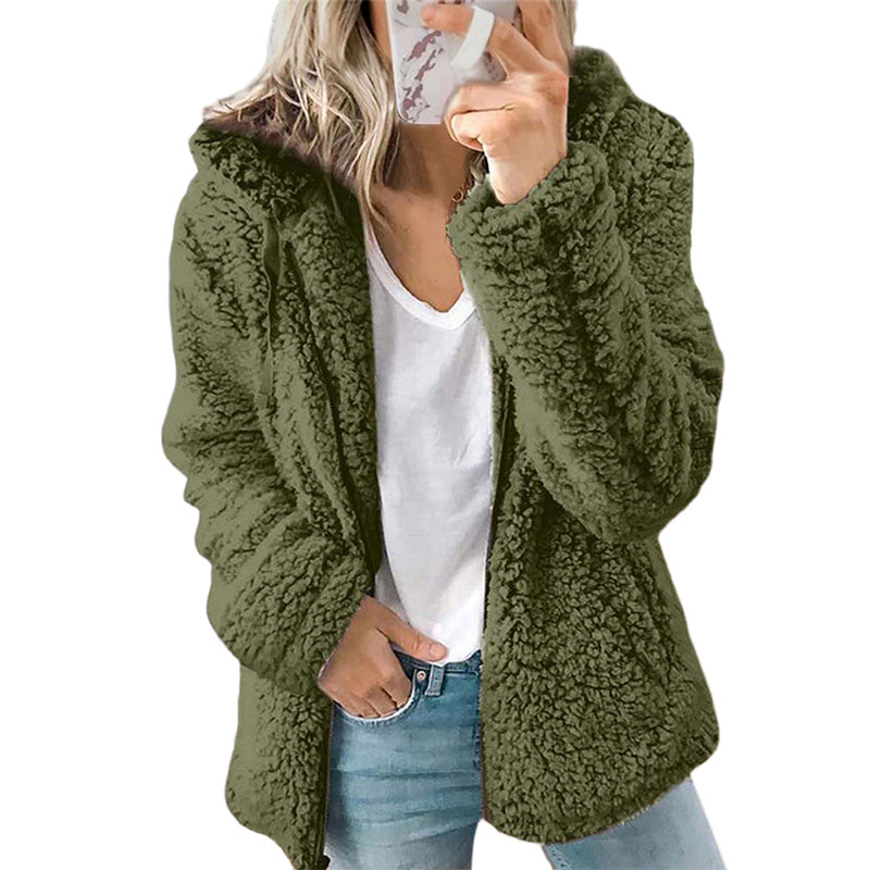 Women's fuzzy hooded jacket for everyday warmth