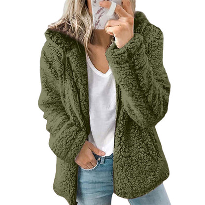 Women's fuzzy hooded jacket for everyday warmth