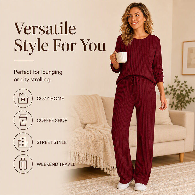 Hedda ribbed knit top and straight pants set for women - view 5