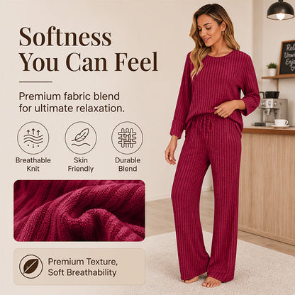 Hedda ribbed knit top and straight pants set for women - view 4