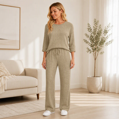 Hedda ribbed knit top and straight pants set for women - view 8