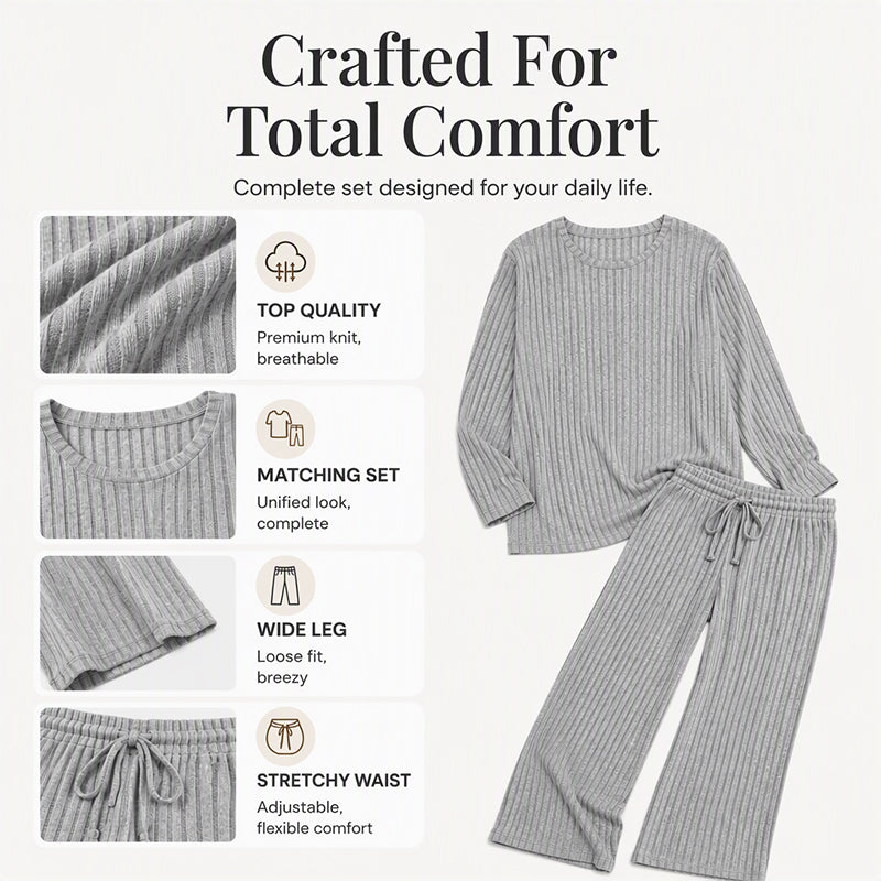 Hedda ribbed knit top and straight pants set for women - view 2