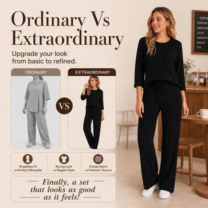 Hedda ribbed knit top and straight pants set for women - view 3