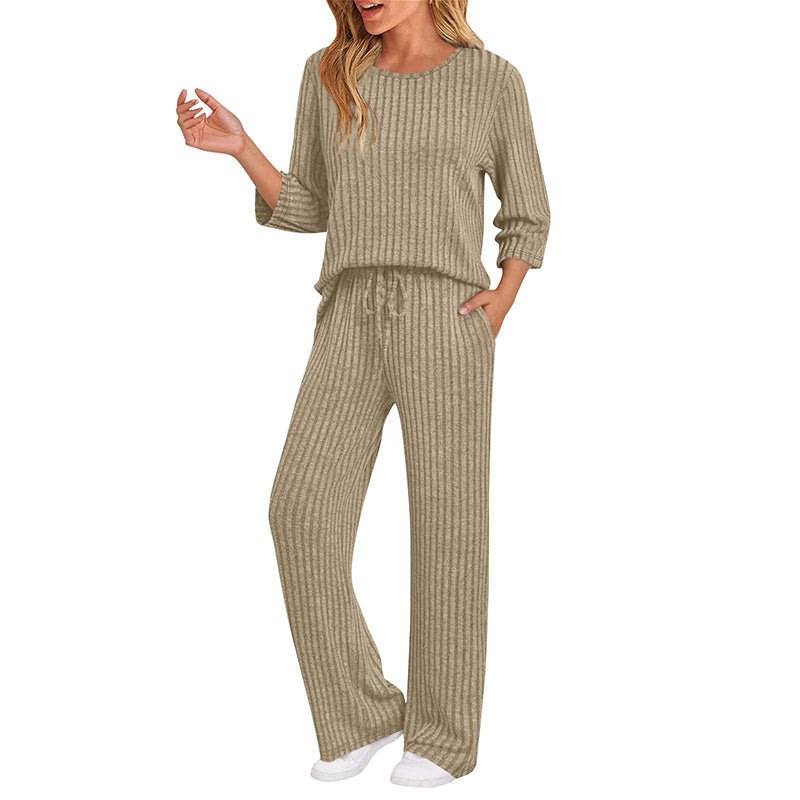 Hedda ribbed knit top and straight pants set for women - view 10