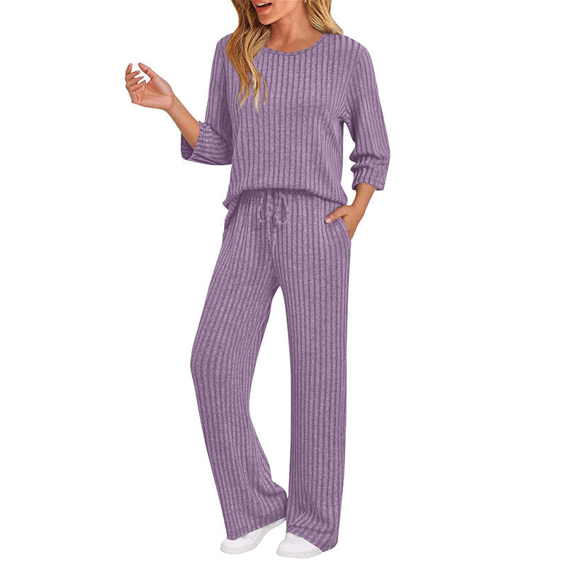Hedda ribbed knit top and straight pants set for women - view 14