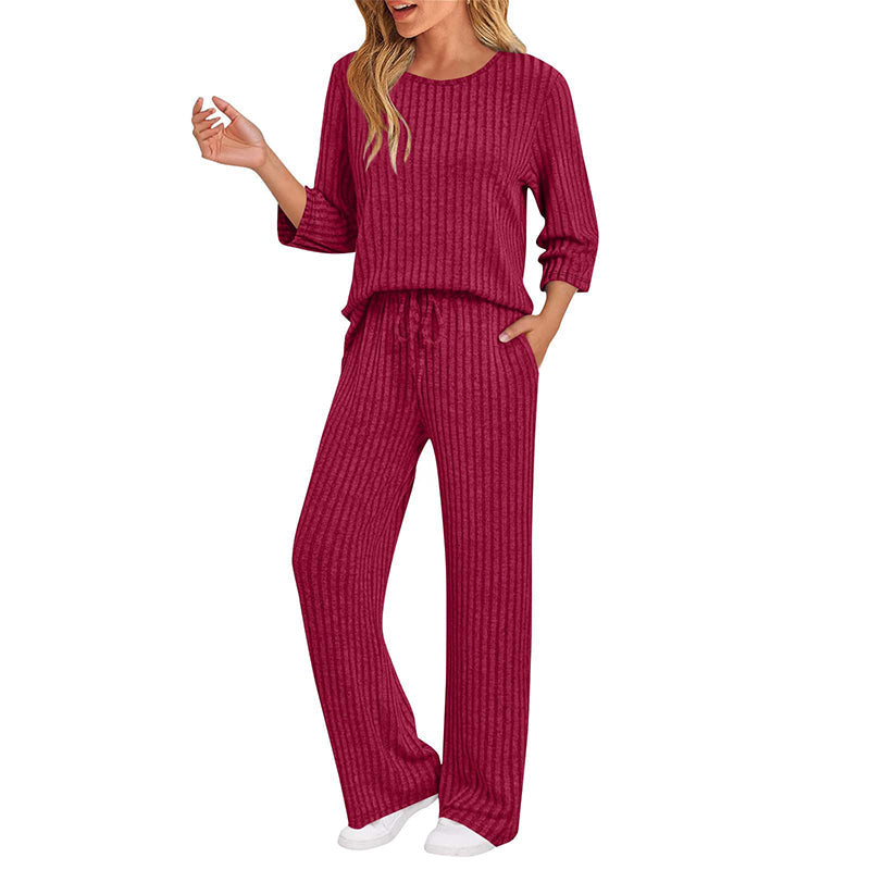 Hedda ribbed knit top and straight pants set for women - view 12