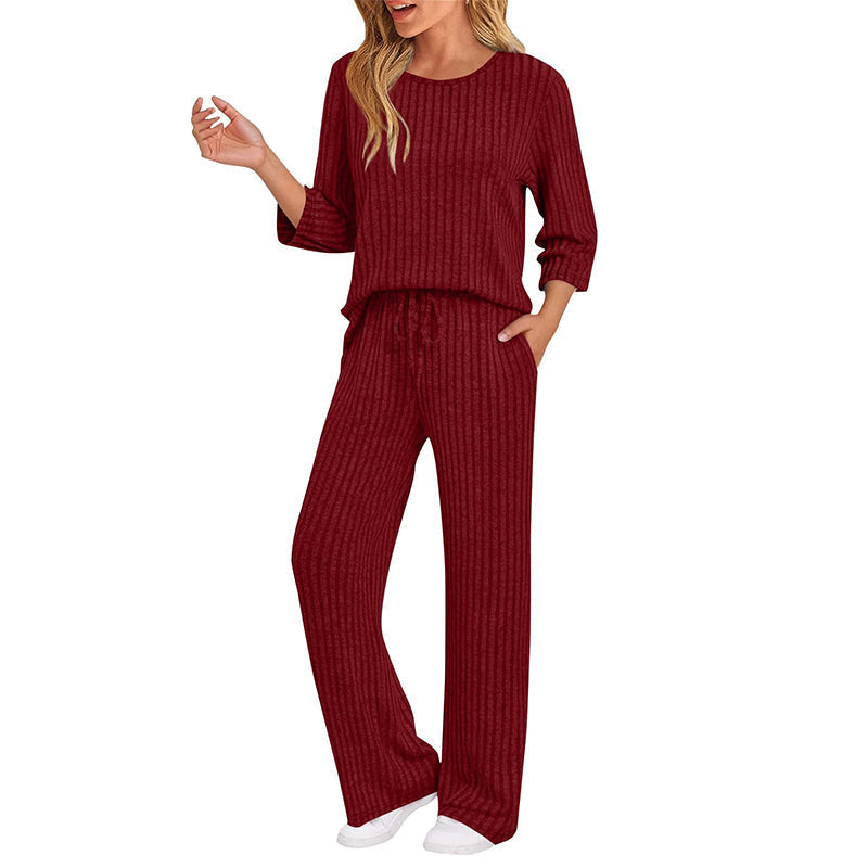 Hedda ribbed knit top and straight pants set for women - view 13