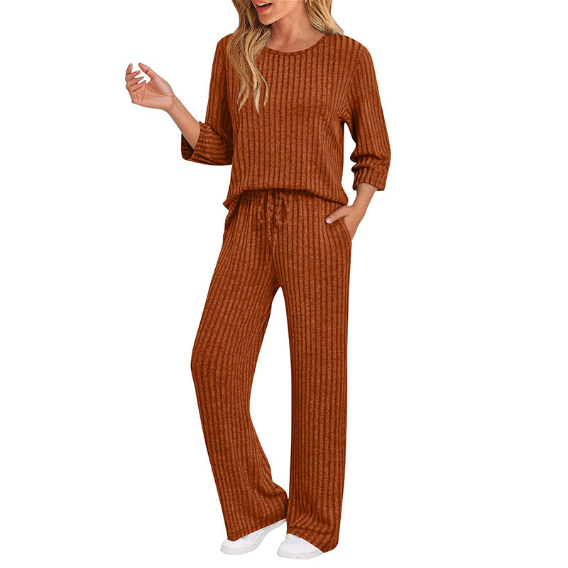 Hedda ribbed knit top and straight pants set for women - view 15