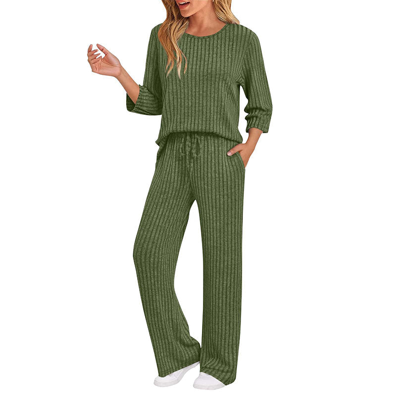 Hedda ribbed knit top and straight pants set for women - view 16