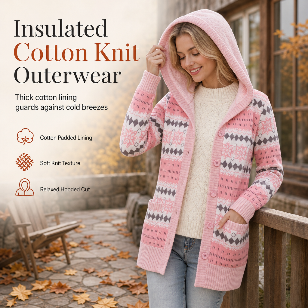 Elin hooded knit jacket with cotton lining for women - view 1